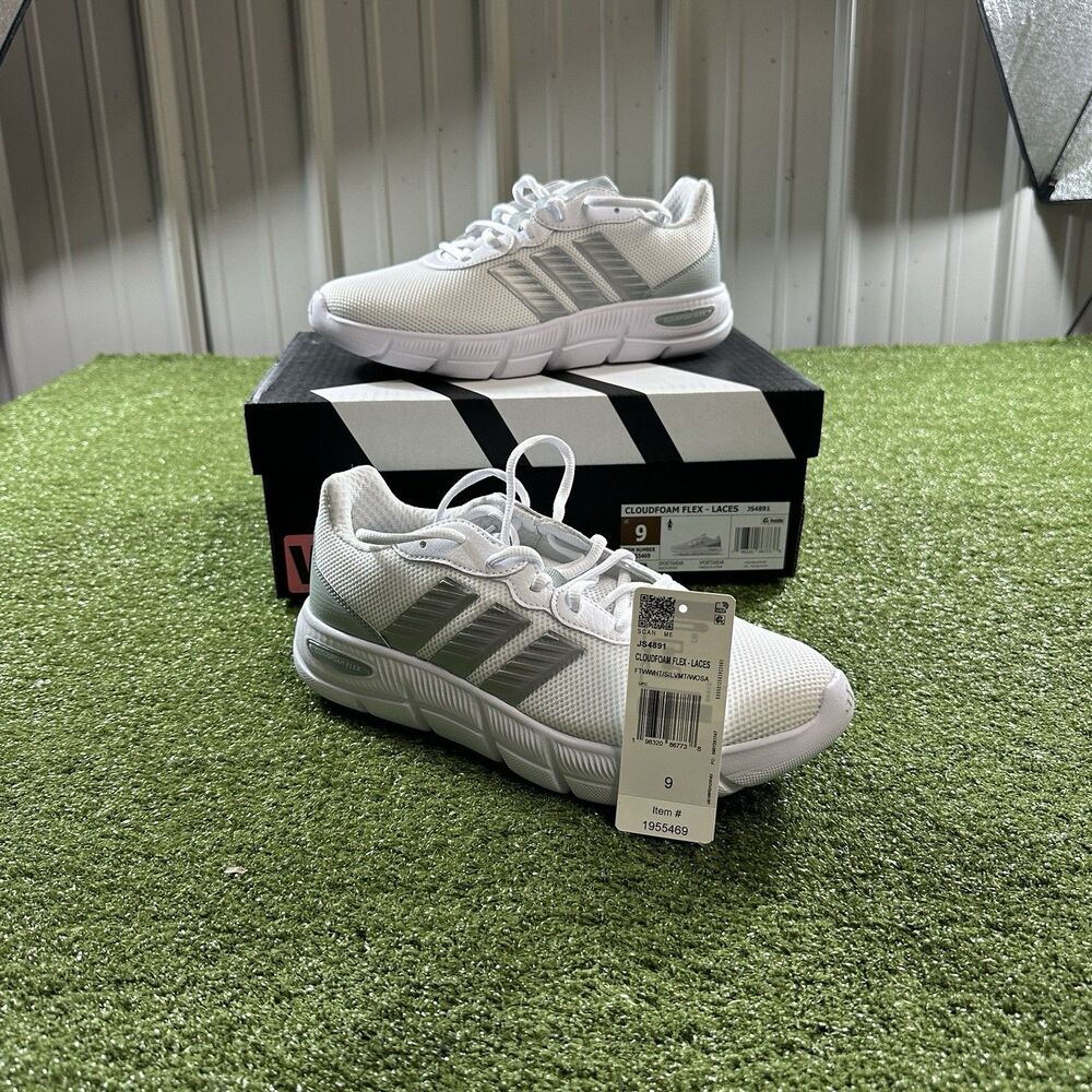 Adidas Cloudfoam Flex Women's Size 9 White Green Running Shoes NIB